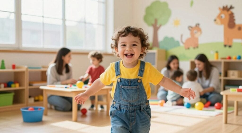 Criança feliz em adaptação à creche Criança feliz em adaptação à creche