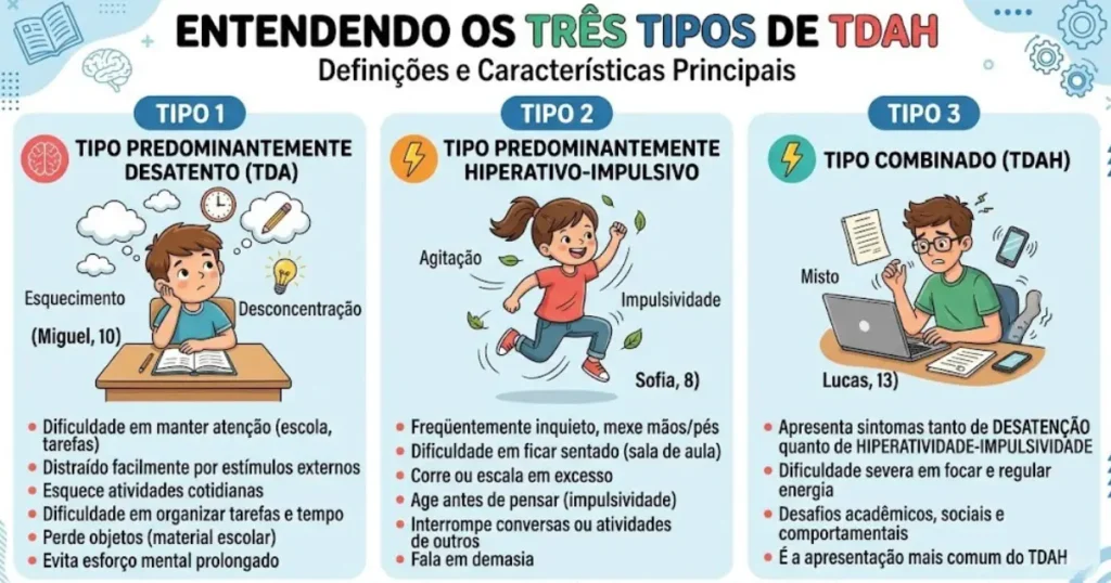 TDAH em crianças: guia completo sobre sintomas, diagnóstico e tratamento 2 3 tipos de TDAH em crianças